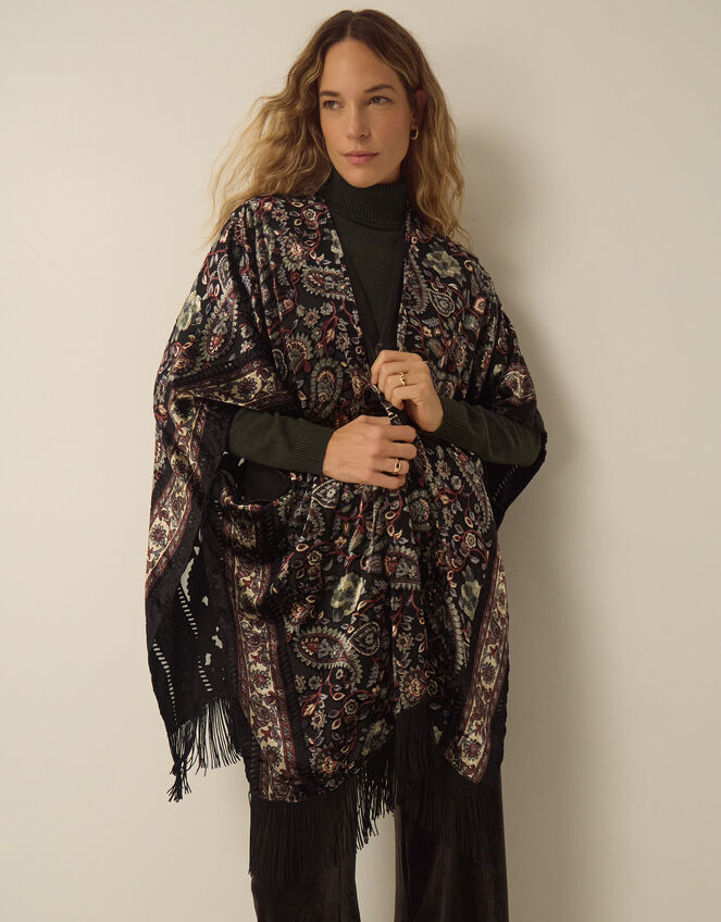 Regan Paisley Devor&eacute; Fringe Poncho, , large