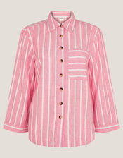 Tyra Linen-Blend Stripe Shirt, Pink (PINK), large