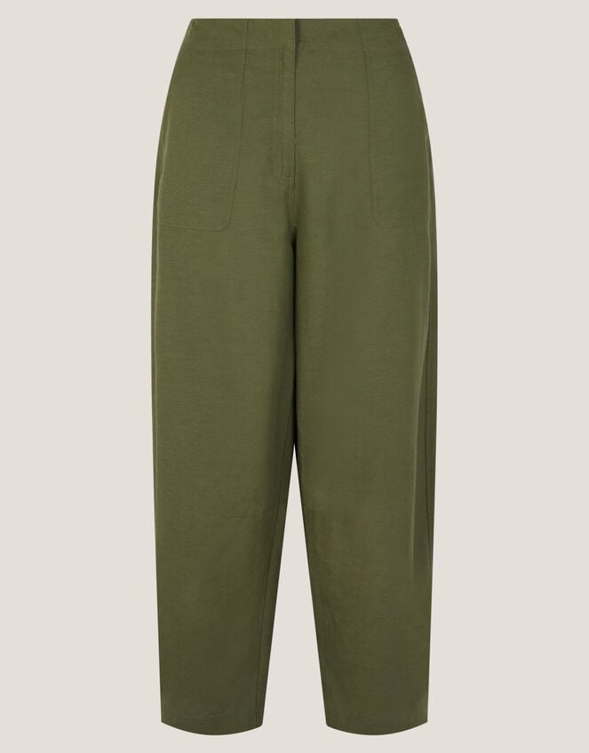 Joanie Linen Blend Wide Leg Trousers, Green (KHAKI), large