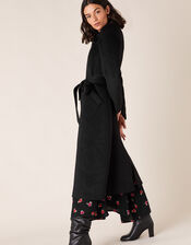 Maxine Long Belted Wrap Coat, Black (BLACK), large