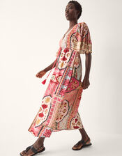 Patti Flutter Sleeve Tile Print Maxi Dress, DARK PINK, large