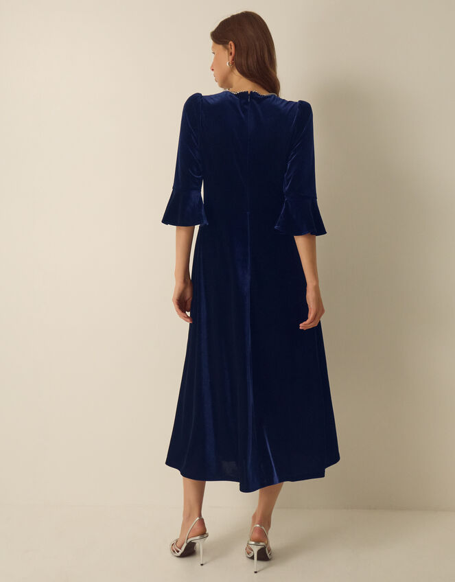 Clara Embellished Velvet Midi Dress, Blue (NAVY), large