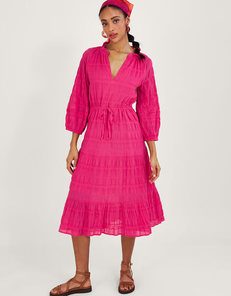 Textured Tiered Smock Dress Pink, Pink (PINK), large
