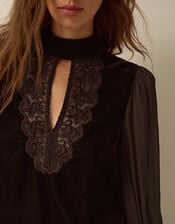 Jo Embroidered Velvet Top, Brown (CHOCOLATE), large
