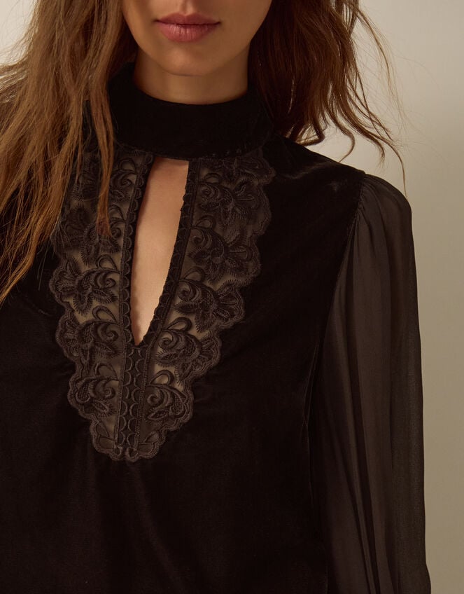 Jo Embroidered Velvet Top, Brown (CHOCOLATE), large