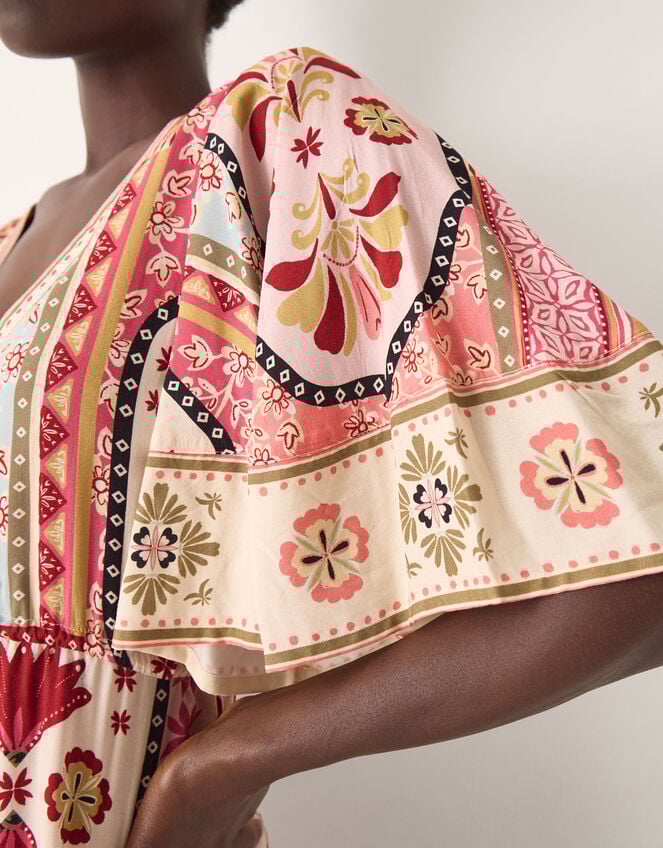 Patti Flutter Sleeve Tile Print Maxi Dress, DARK PINK, large