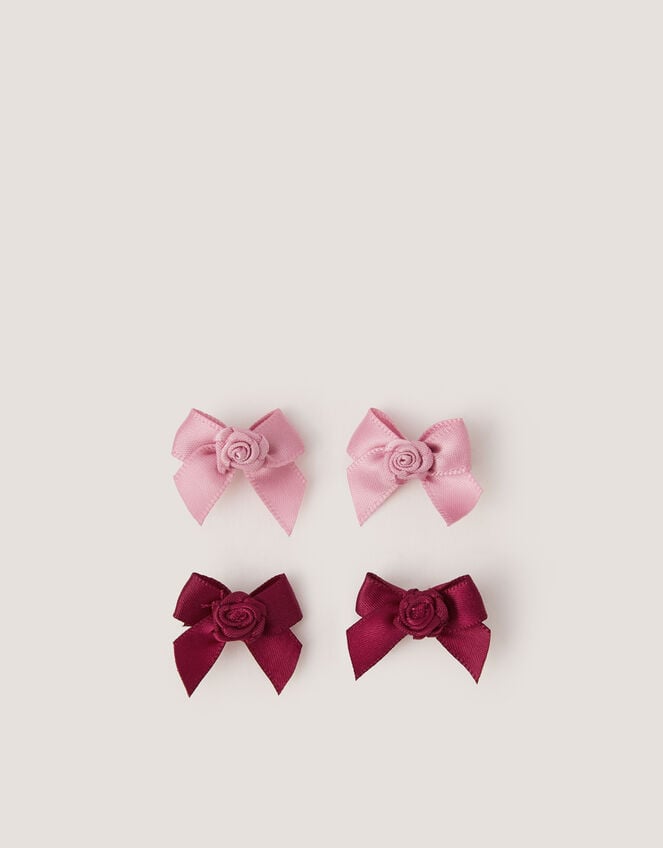 4-Pack Mini Rose Bow Hair Clips, , large