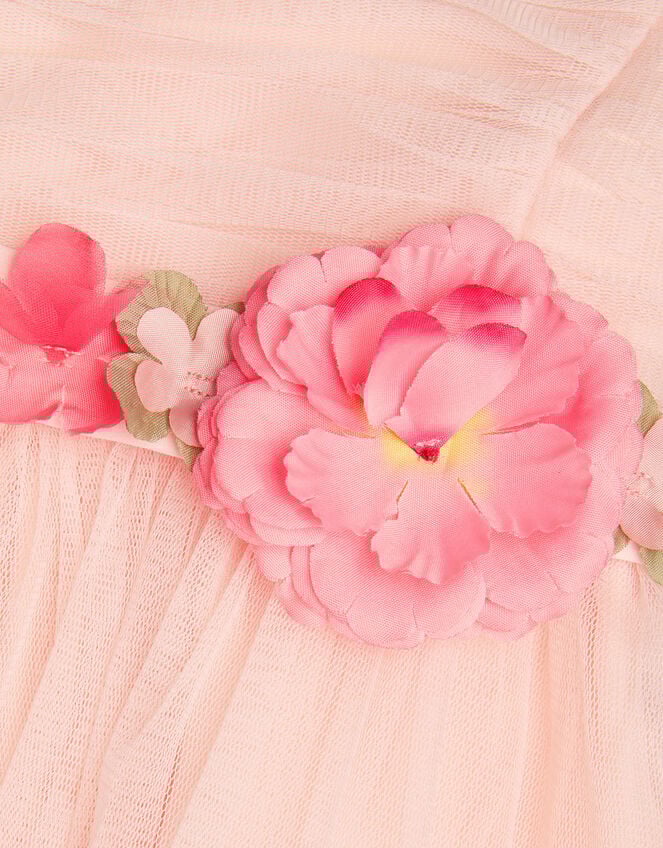 Baby Fleur Flower Belt Tulle Dress, Pink (PINK), large