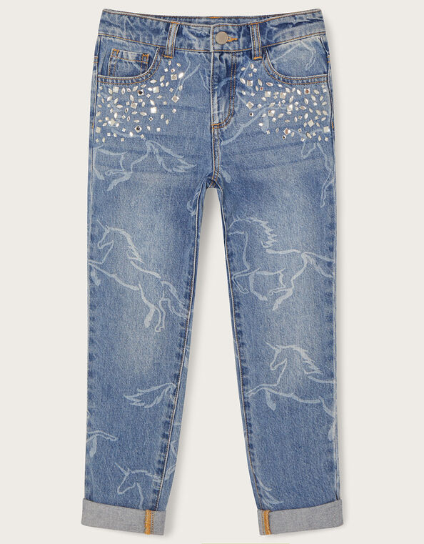 Unicorn Print Jeans, Blue (BLUE), large