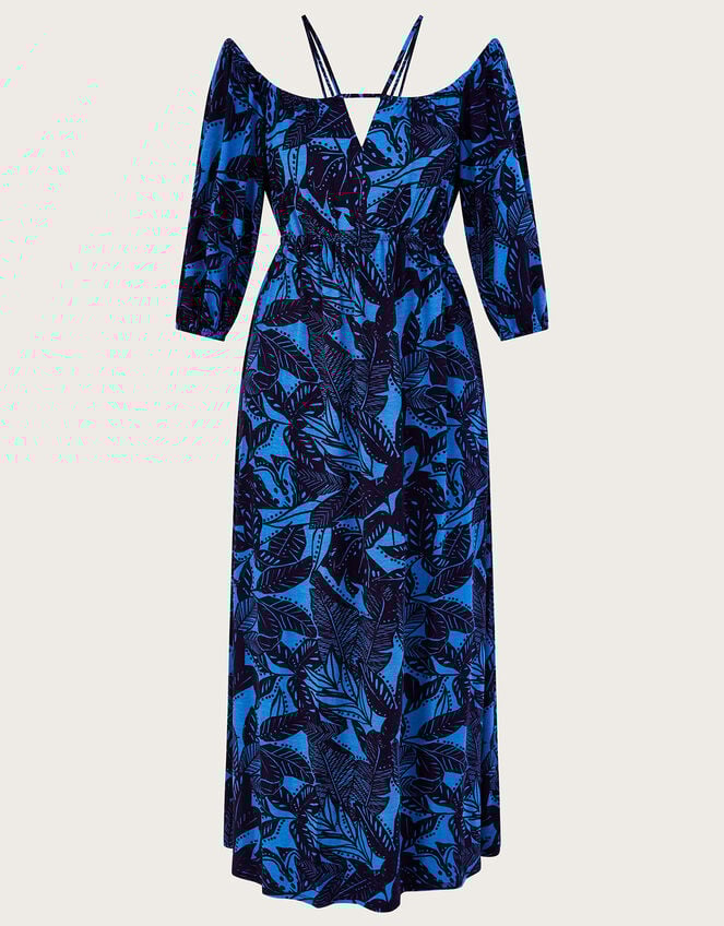 Bardot Leaf Print Jersey Maxi Dress, Blue (BLUE), large