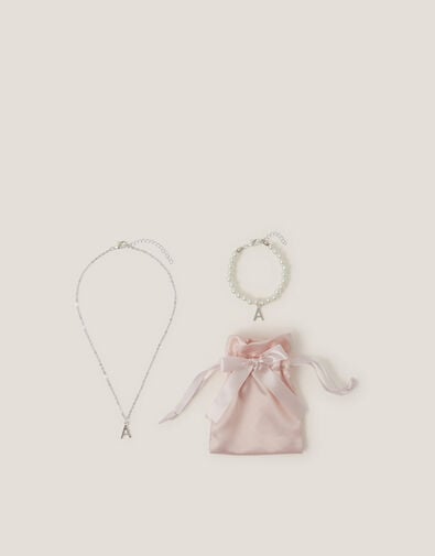 Initial Necklace & Bracelet Pouch Set, Multi (MULTI), large