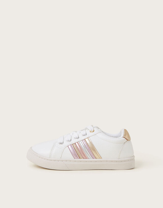 Metallic Stripe Trainers, Ivory (IVORY), large