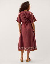 Greta Short Sleeve Embroidered Midi Dress, Brown (BROWN), large