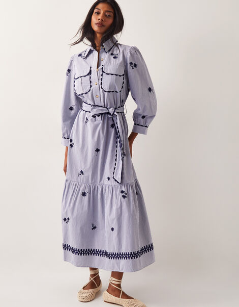 Amelia Embroidered Shirt Maxi Dress, Blue (NAVY), large