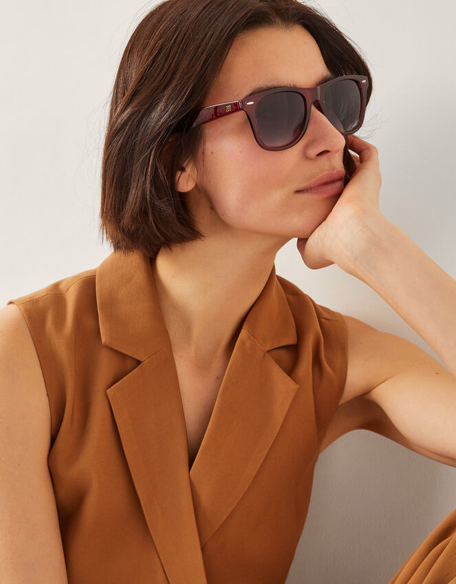 Flat Top Square Sunglasses, Red (BURGUNDY), large
