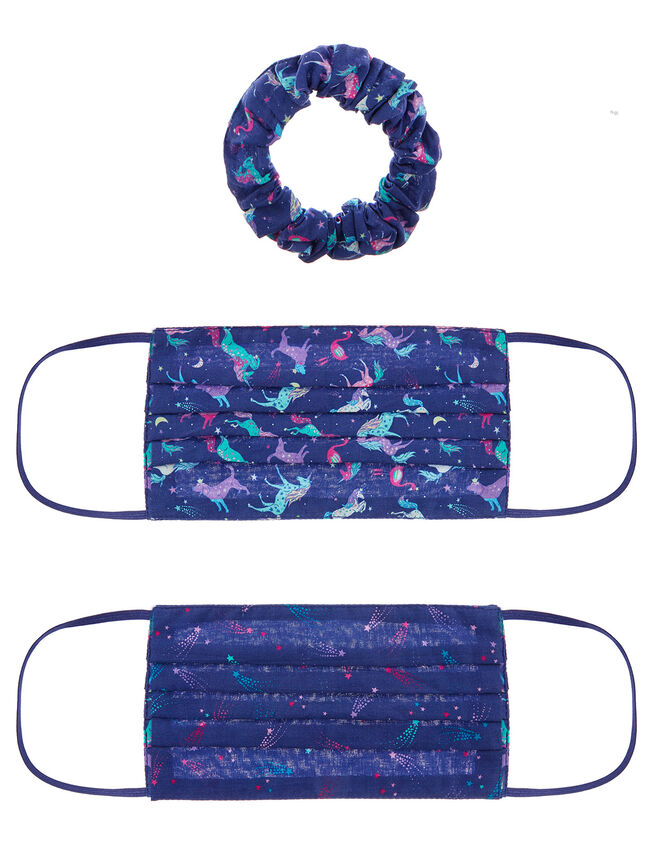 Unicorn Face Covering Set with Matching Scrunchie, , large