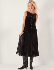 Vanessa Sleeveless Velvet Pleated Midi Dress, Black (BLACK), large