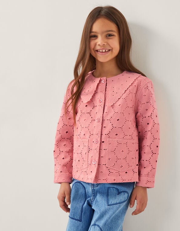 Broderie Floral Collar Jacket, Pink (PINK), large