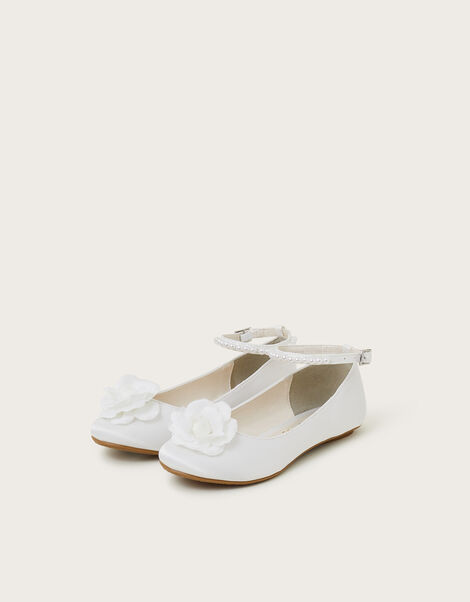 Flower Pearl Strap Ballet Flats, Ivory (IVORY), large