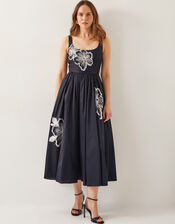 Sophie Embroidered Fit & Flare Midi Dress, Black (BLACK), large