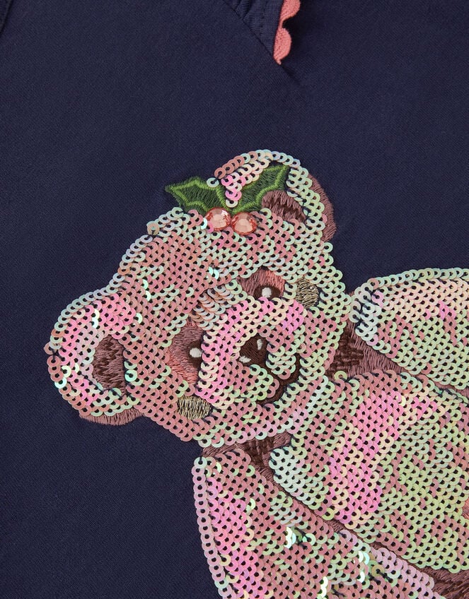 Christmas Sequin Bear Top, Blue (NAVY), large