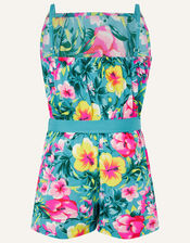 Samia Floral Frill Playsuit, Green (GREEN), large