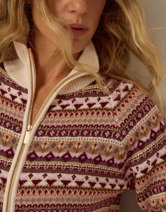 Fie Fair Isle Cardigan, Ivory (IVORY), large