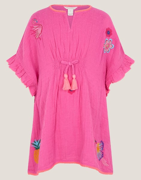 Embroidered Cotton Kaftan, Pink (PINK), large