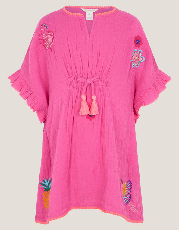 Embroidered Cotton Kaftan, Pink (PINK), large