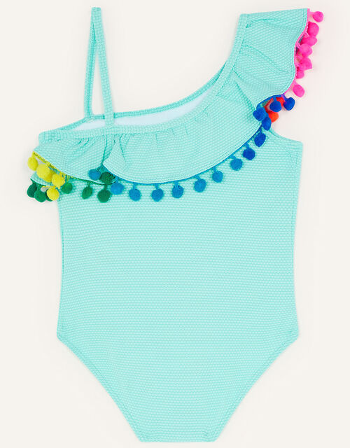 Textured Pom-Pom Swimsuit with Recycled Polyester, Blue (AQUA), large