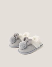 Fluffy Pom Pom Bunny Slippers, Gray (GREY), large