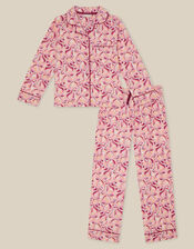 Glow in the Dark Bow Print Long Pyjama Set, Pink (PINK), large