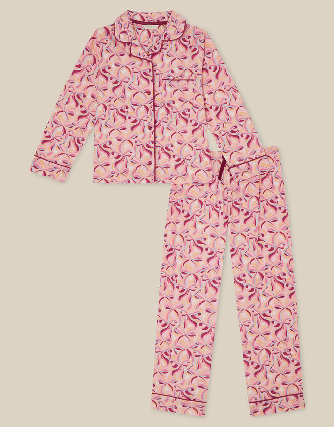 Glow in the Dark Bow Print Long Pyjama Set, Pink (PINK), large
