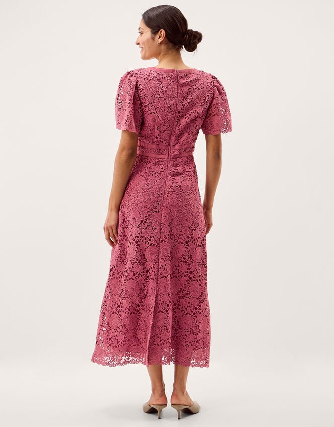 Regina Short Sleeve Lace Midi Dress, Pink (ROSE), large