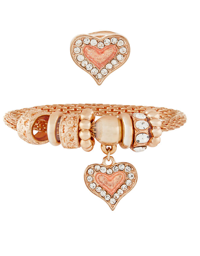 Diamante Heart Bracelet and Ring Set, , large