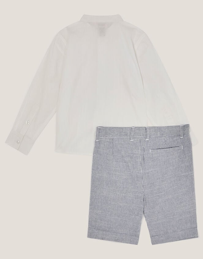 Pintuck Shirt and Stripe Shorts Set, Blue (BLUE), large