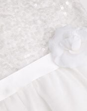 Sleeveless Sequin Tulle Dress, Ivory (IVORY), large