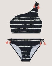 Tie-Dye One Shoulder Bikini Set, Black (BLACK), large