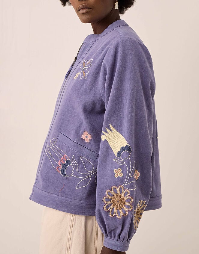 East Anyar Botanical Embroidered Cotton Twill Jacket, Blue (BLUE), large