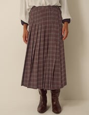 Gracie Check Print Midi Skirt, Brown (BROWN), large