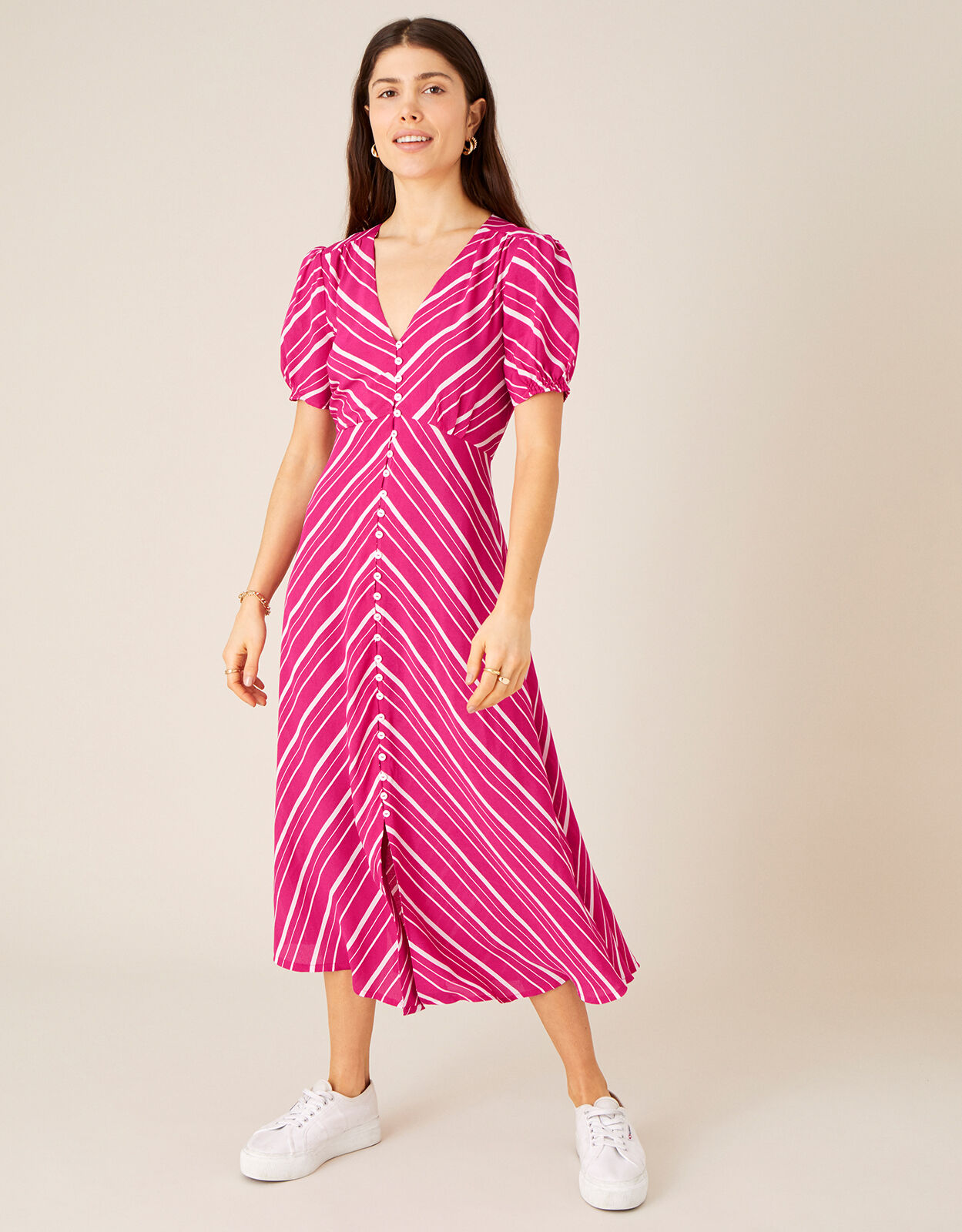Narla Stripe Print Midi Dress Red