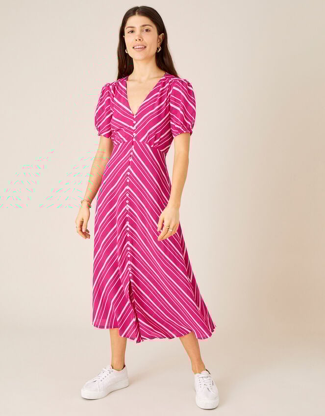 Narla Stripe Print Midi Dress , Red (BERRY), large