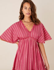 Pom-Pom Trim Stripe Kaftan, Red (RED), large