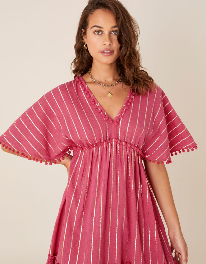 Pom-Pom Trim Stripe Kaftan, Red (RED), large