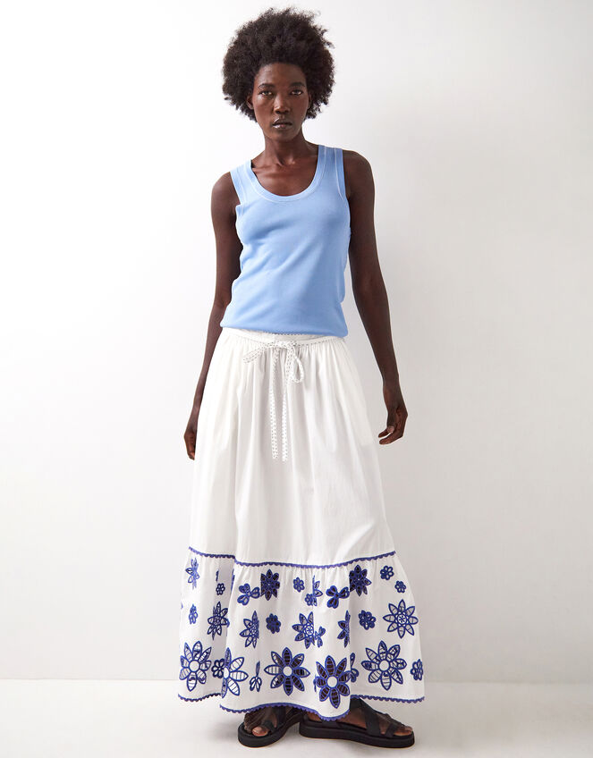 East Harlow Floral Cutwork Maxi Skirt, White (WHITE), large