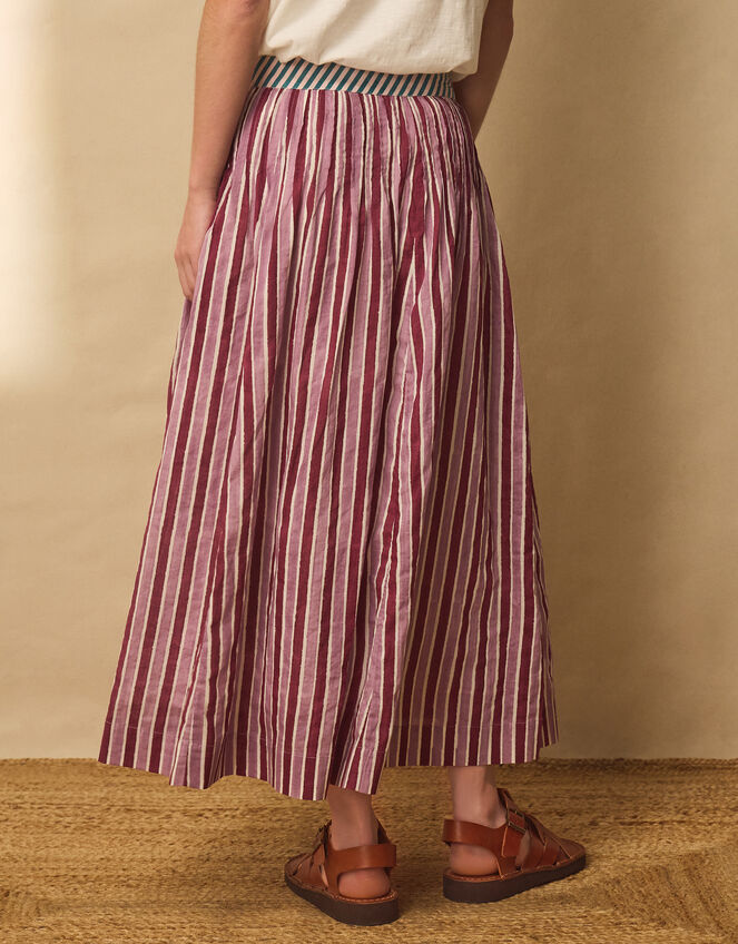 East Vika Hand-Woodblock Stripe Maxi Skirt, Red (BERRY), large