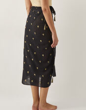 Ivy Palm Embroidered Sarong, Black (BLACK), large