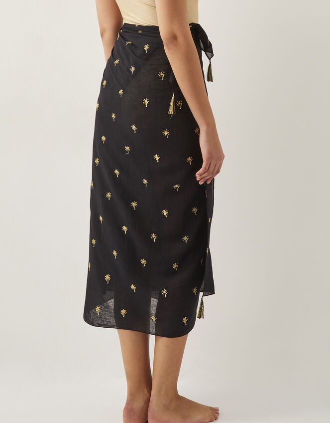 Ivy Palm Embroidered Sarong, Black (BLACK), large