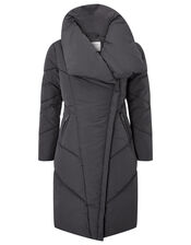 Dhalia Long Padded Coat in Recycled Fabric, Grey (CHARCOAL), large