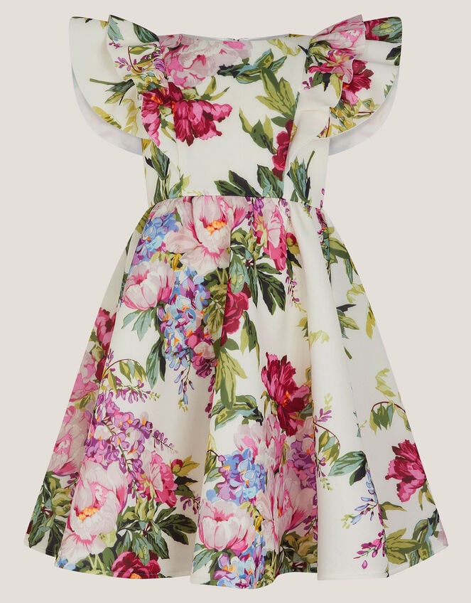 Floral Frill Party Dress, Ivory (IVORY), large